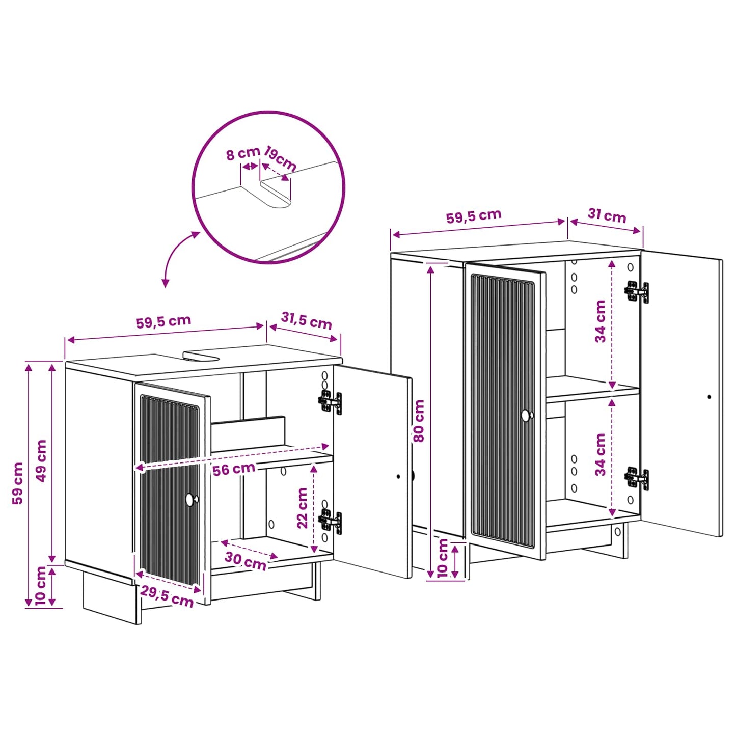 Bathroom Cabinet Set White Engineered Wood 59.5x31.5x59cm