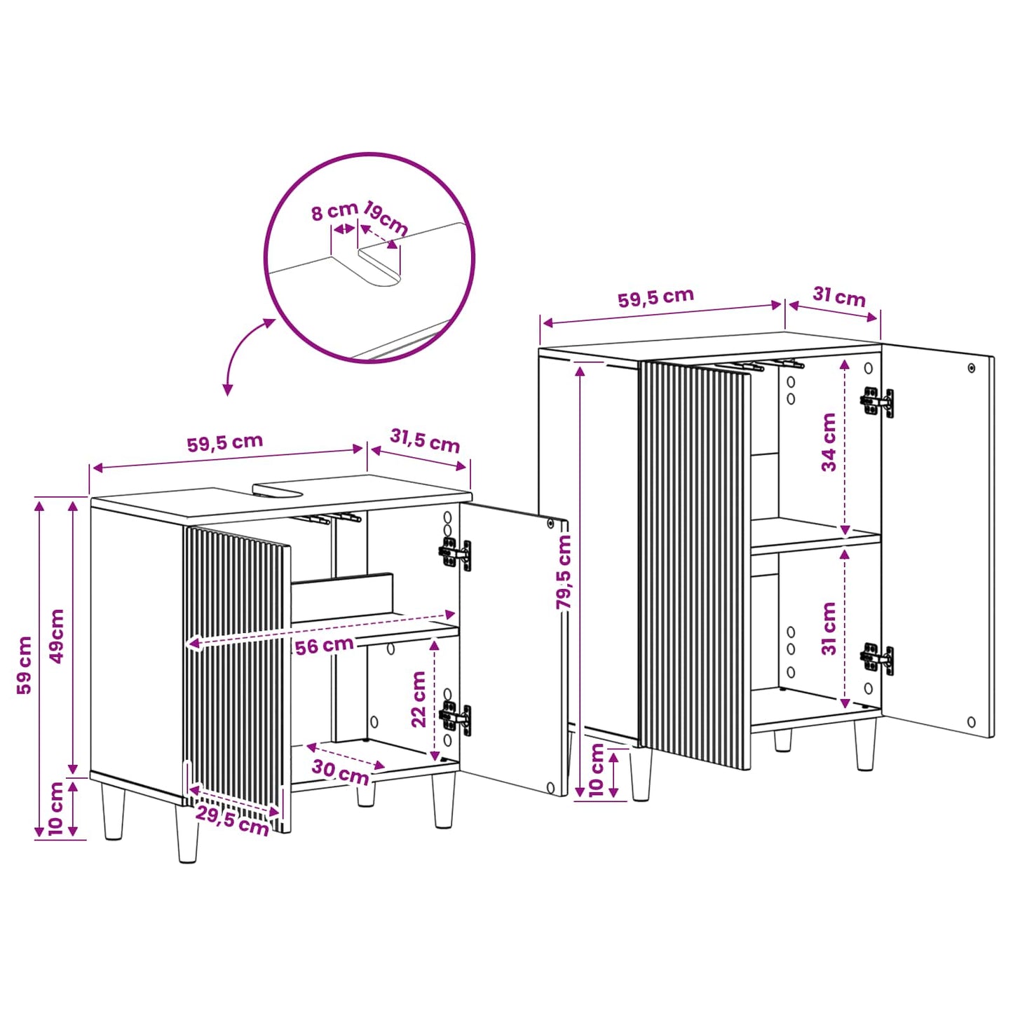 Bathroom Cabinet White Engineered Wood 59.5x31.5x59cm