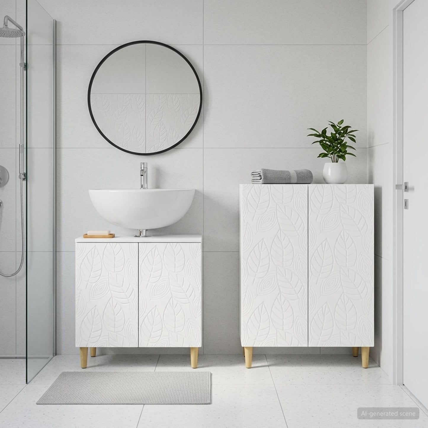 Bathroom Cabinet Set White Wood 59.5x31.5x59cm