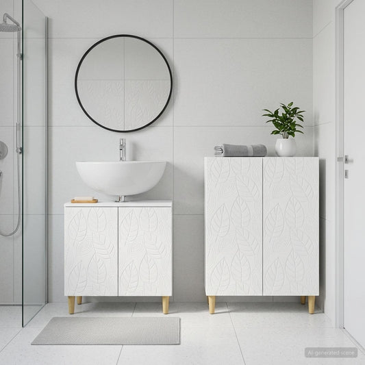 Bathroom Cabinet Set White Wood 59.5x31.5x59cm