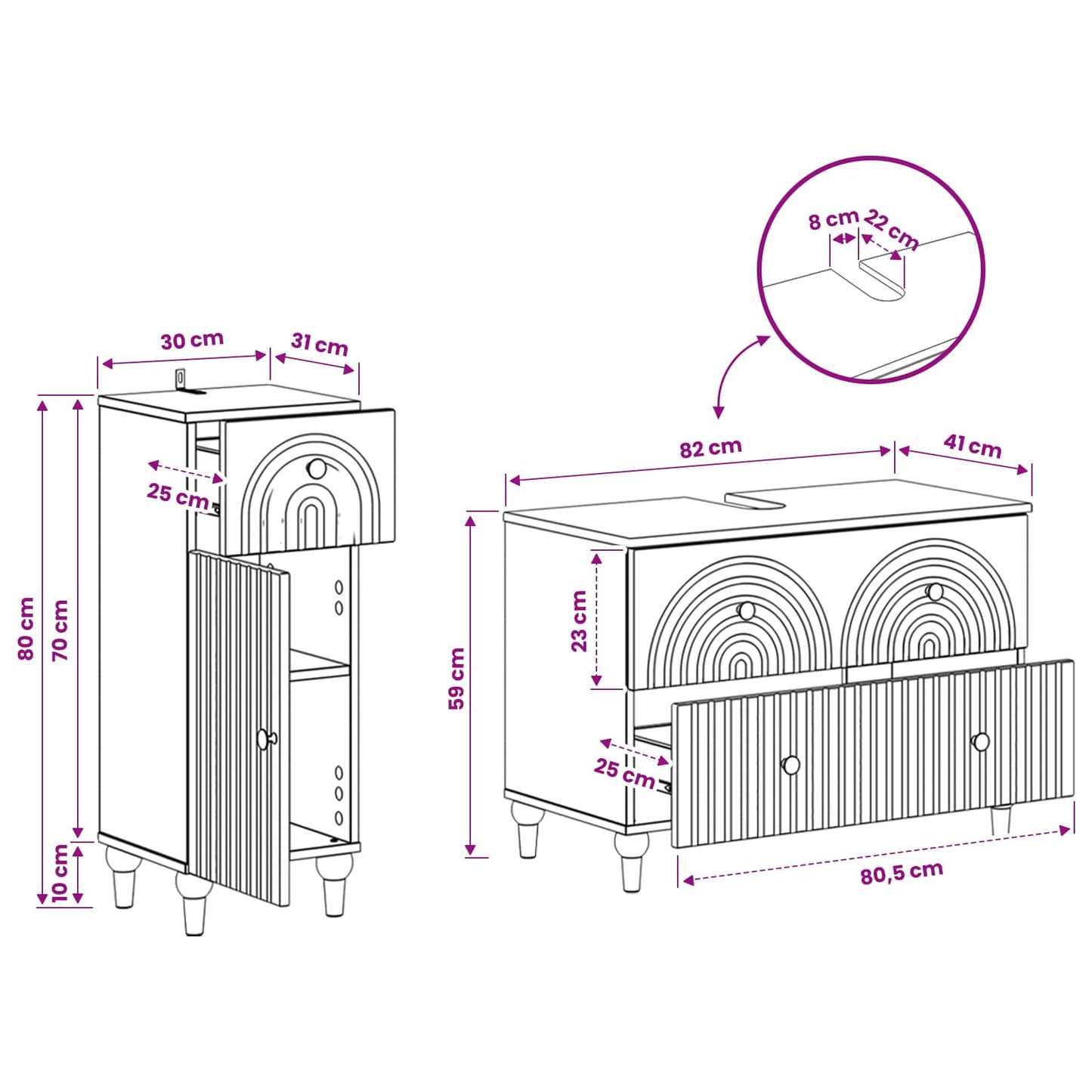 Bathroom Cabinet Set White Wood 82x41x59cm