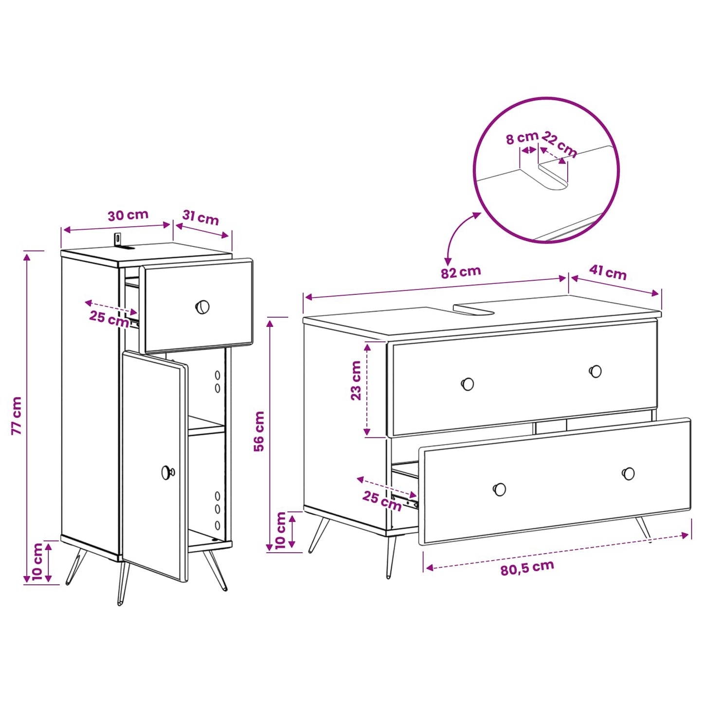 Bathroom Cabinet Set White Engineered Wood 82x41x59cm