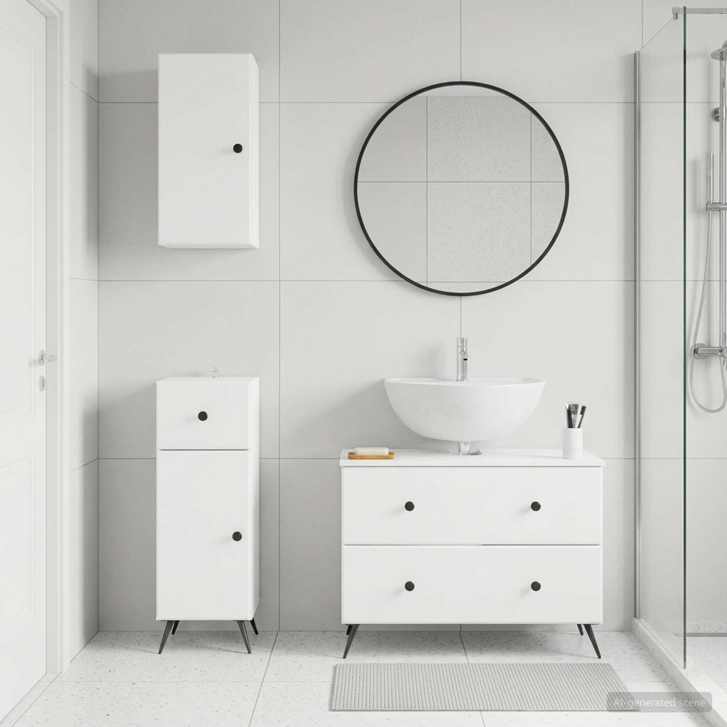 Bathroom Cabinet Set White Wood 30x31x80cm