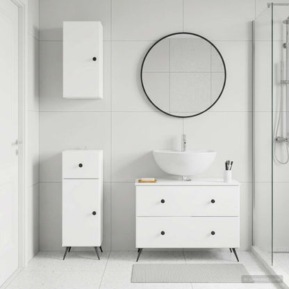 Bathroom Cabinet Set White Wood 30x31x80cm
