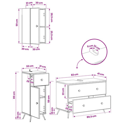 Bathroom Cabinet Set White Wood 30x31x80cm
