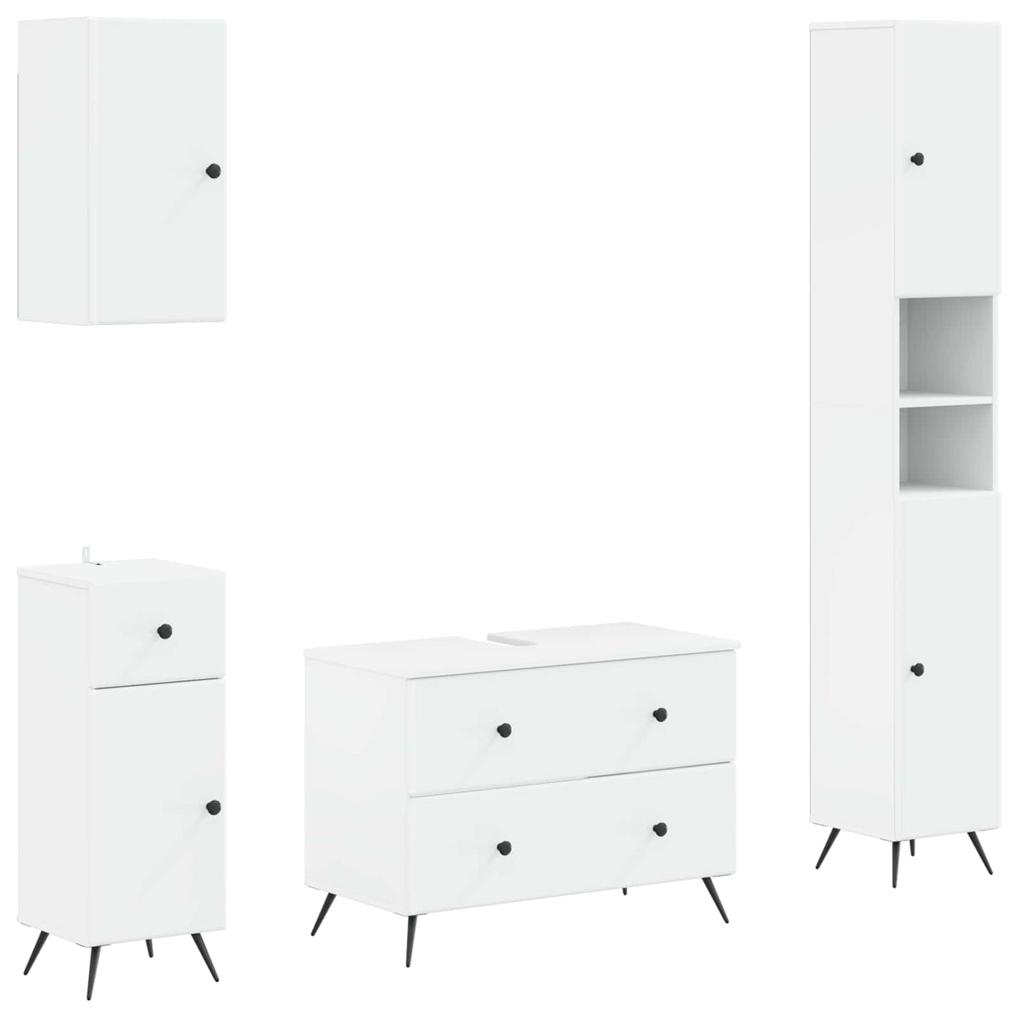 Bathroom Cabinet Set White Wood 30x31x190cm