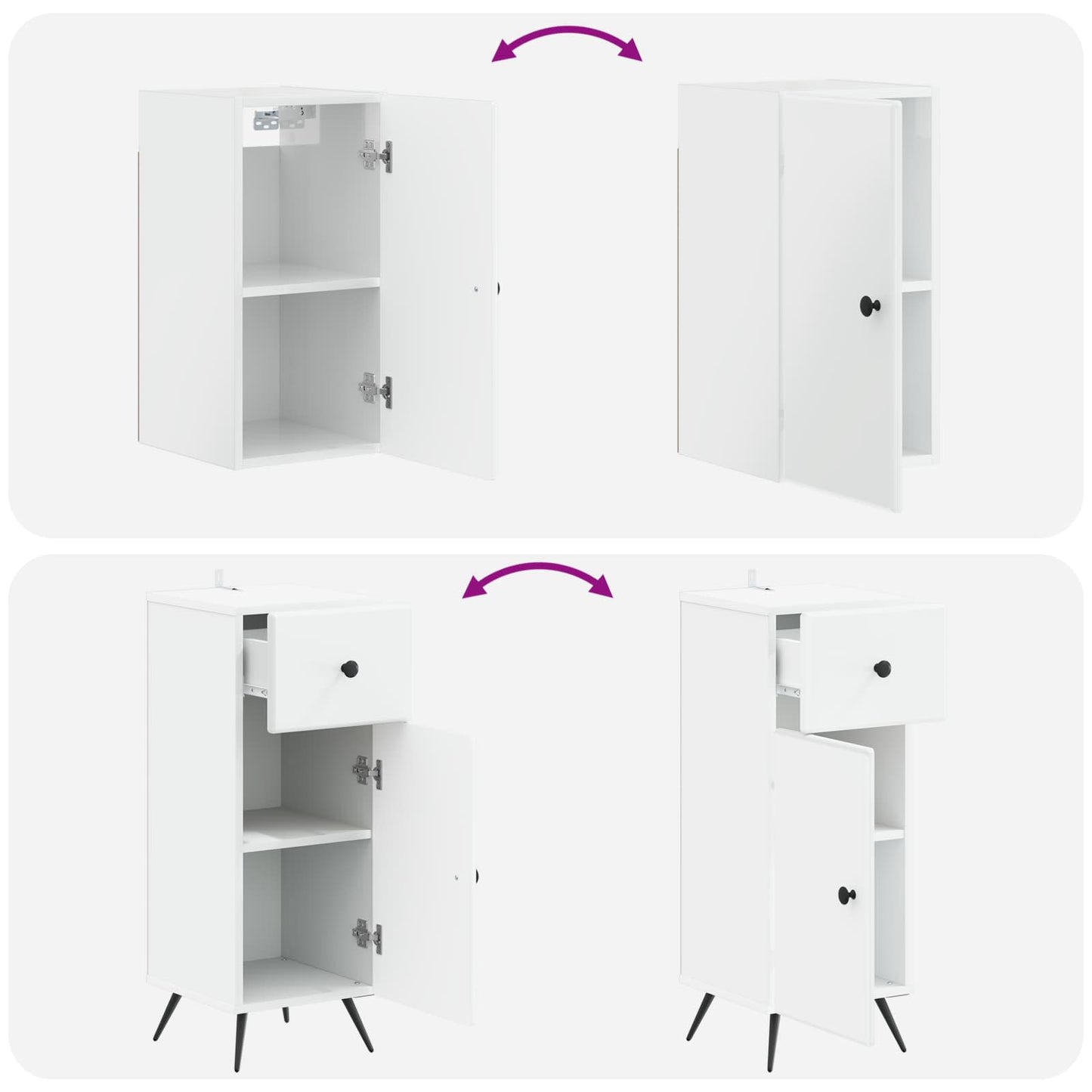 Bathroom Cabinet Set White Wood 30x31x190cm