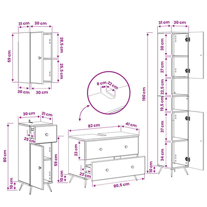Bathroom Cabinet Set White Wood 30x31x190cm