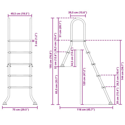 Pool Ladder 4-Step Stainless Steel 195x116cm
