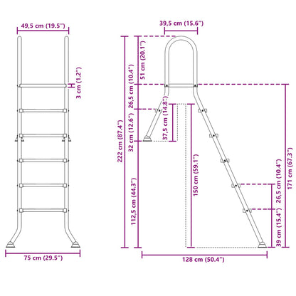 Pool Ladder Stainless Steel 5-Step 222x128cm