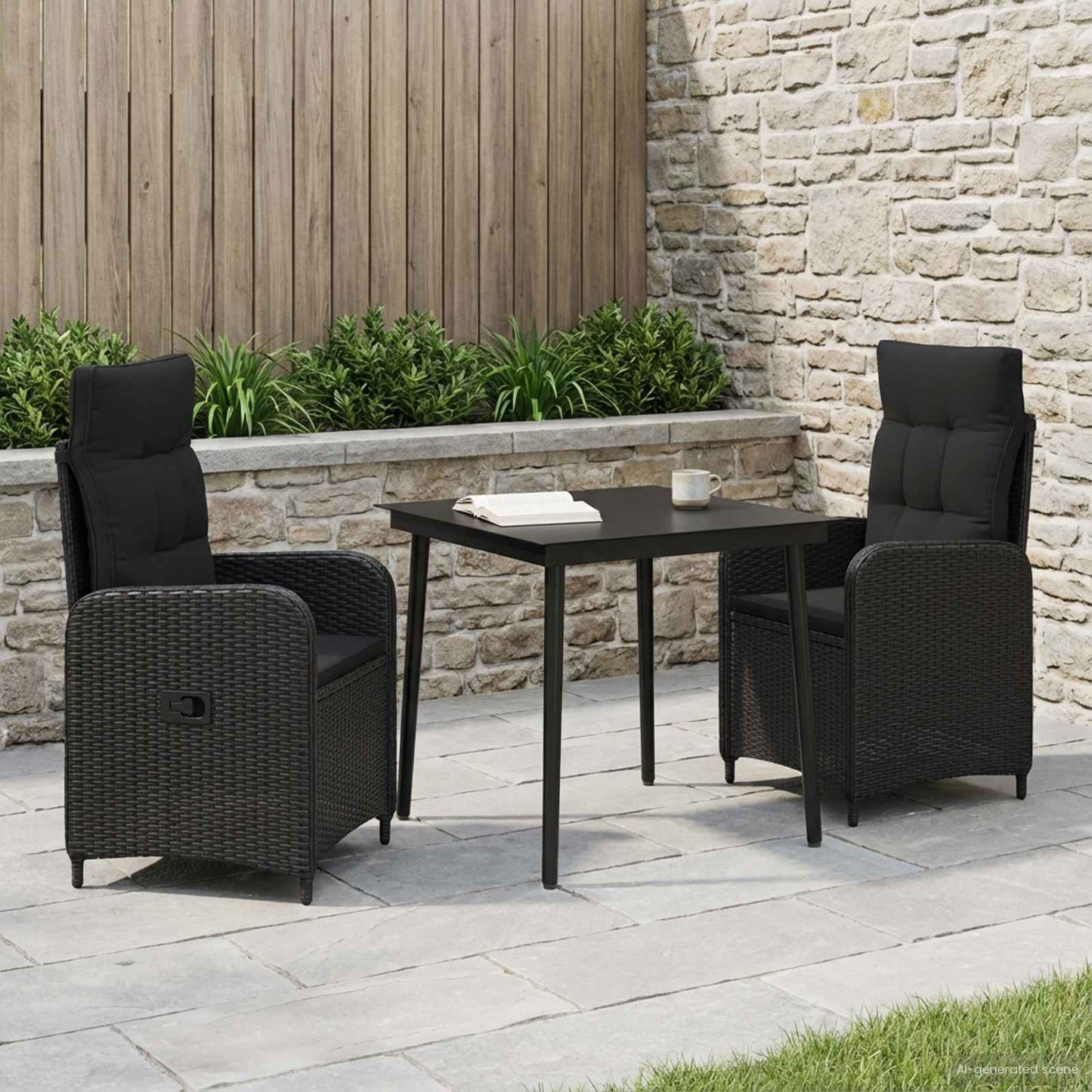 PE Rattan Sofa Table Set 3 Piece Black | HomeAndLiving