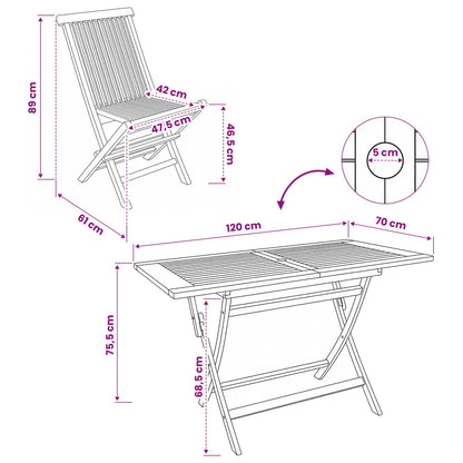Teak Garden Furniture Set Natural 120x70x75.5cm