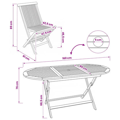 Teak Garden Furniture Set Natural 160x80x76cm
