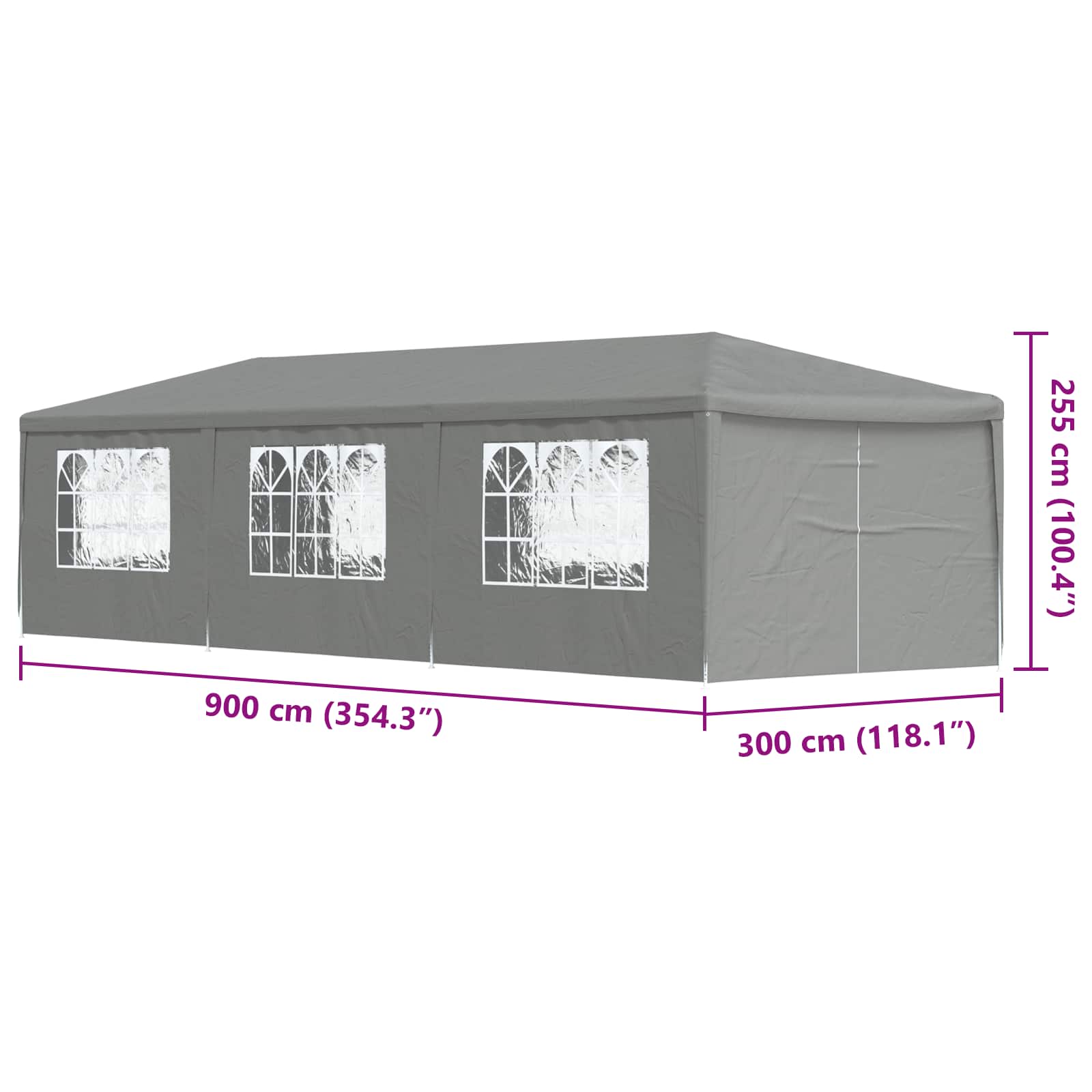 Party Tent 9x3m Light Grey PE Steel | HomeAndLiving - 9
