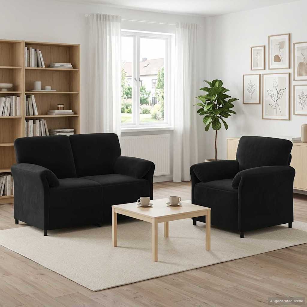 Black Velvet Sofa Set 2pc 138x83x95cm