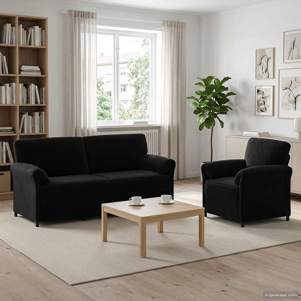 Black Velvet Sofa Set 198x83x95cm