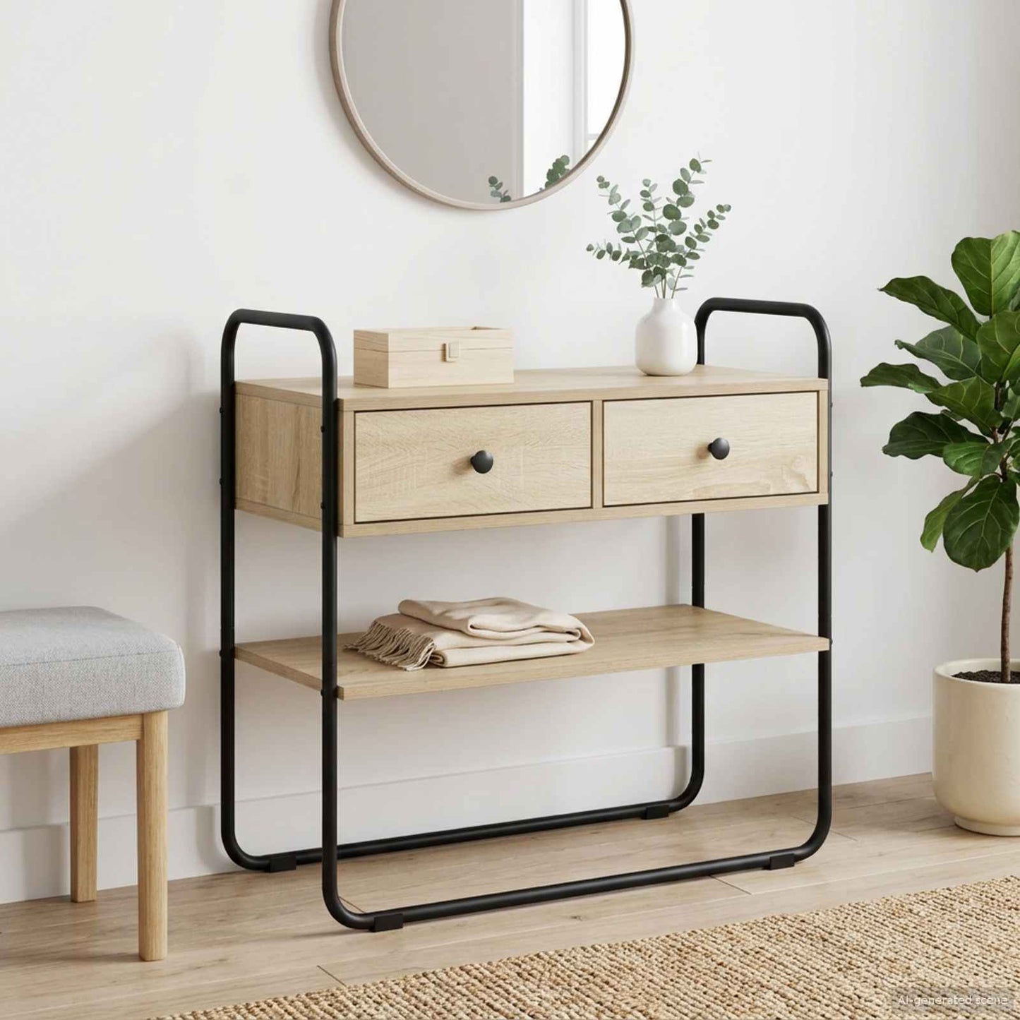 Sonoma Oak Console Table 2 Drawers 100cm | HomeAndLiving