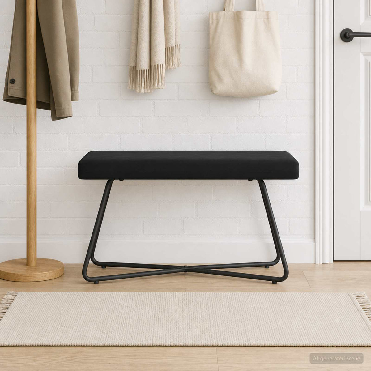 Black Velvet Bench Cross Leg 80cm | HomeAndLiving - 3
