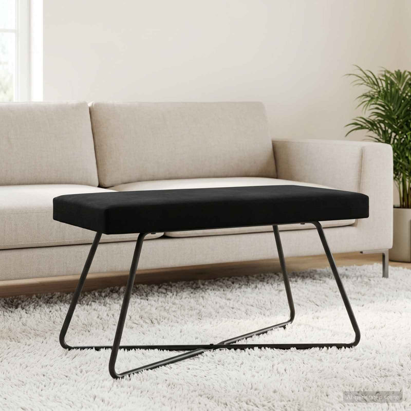 Black Velvet Bench Cross Leg 80cm | HomeAndLiving