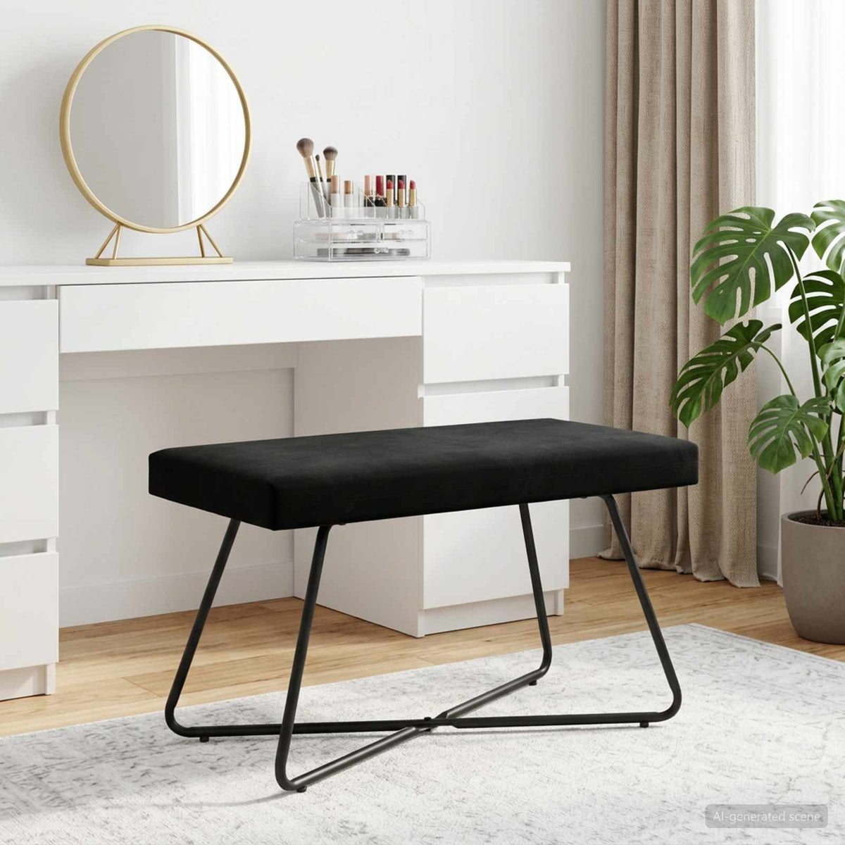 Black Velvet Bench Cross Leg 80cm | HomeAndLiving - 4