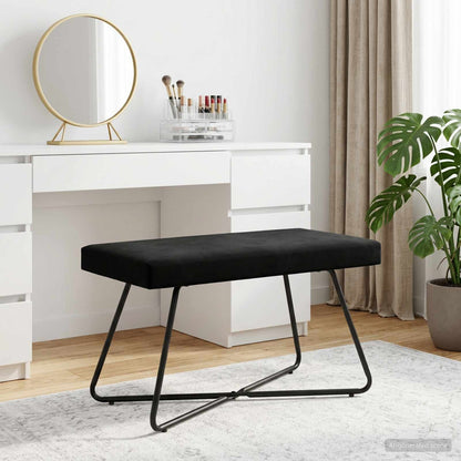 Black Velvet Bench Cross Leg 80cm | HomeAndLiving - 4