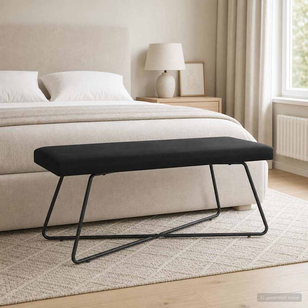Black Velvet Bench 110cm Cross Leg | HomeAndLiving