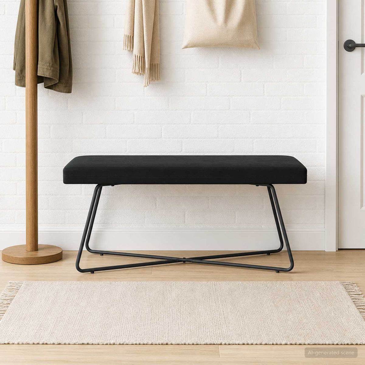Black Velvet Bench 110cm Cross Leg | HomeAndLiving - 4