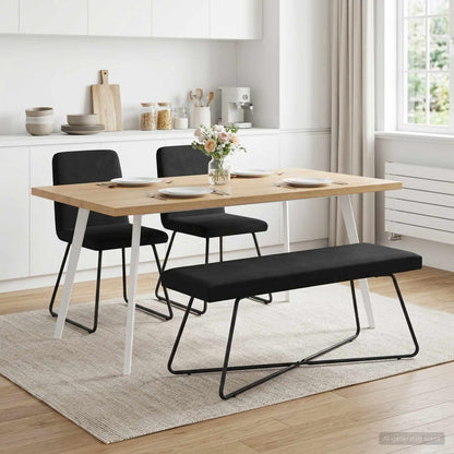 Black Velvet Bench 110cm Cross Leg | HomeAndLiving - 3