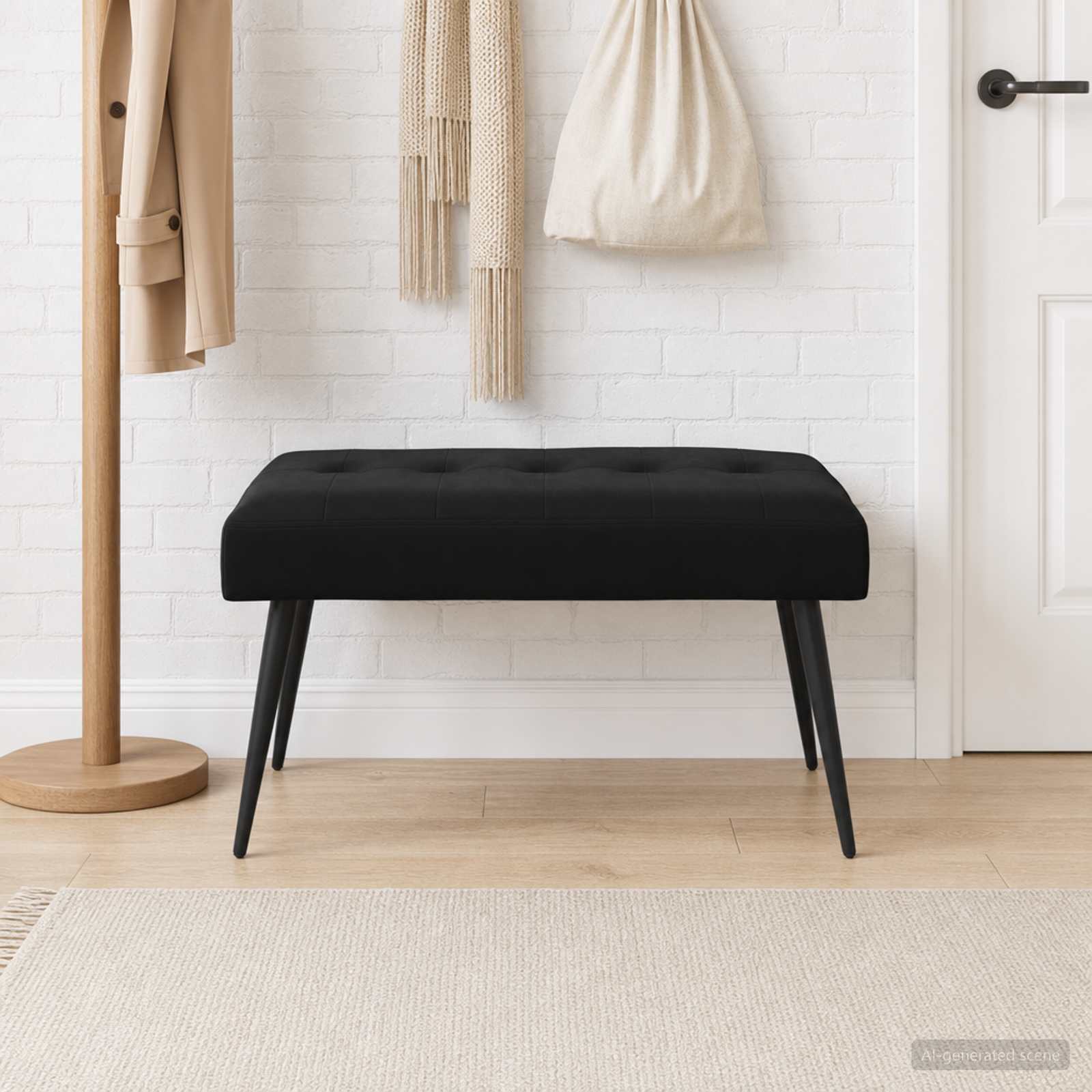 Black Velvet Tufted Bench 80cm | HomeAndLiving - 3