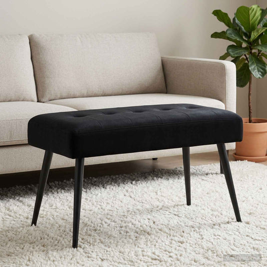 Black Velvet Tufted Bench 80cm | HomeAndLiving