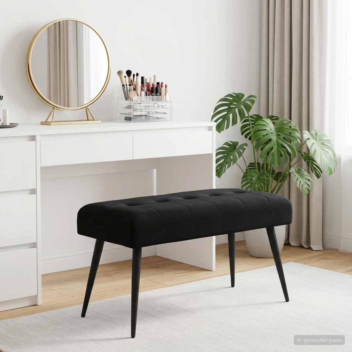 Black Velvet Tufted Bench 80cm | HomeAndLiving - 2