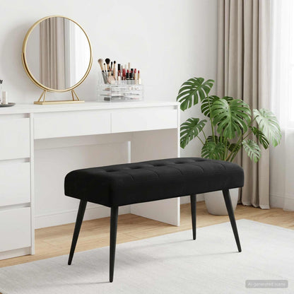 Black Velvet Tufted Bench 80cm | HomeAndLiving - 2