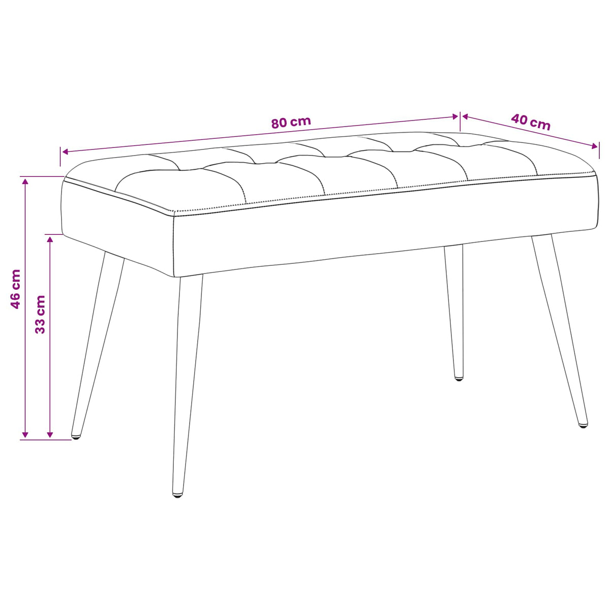 Black Velvet Tufted Bench 80cm | HomeAndLiving - 8