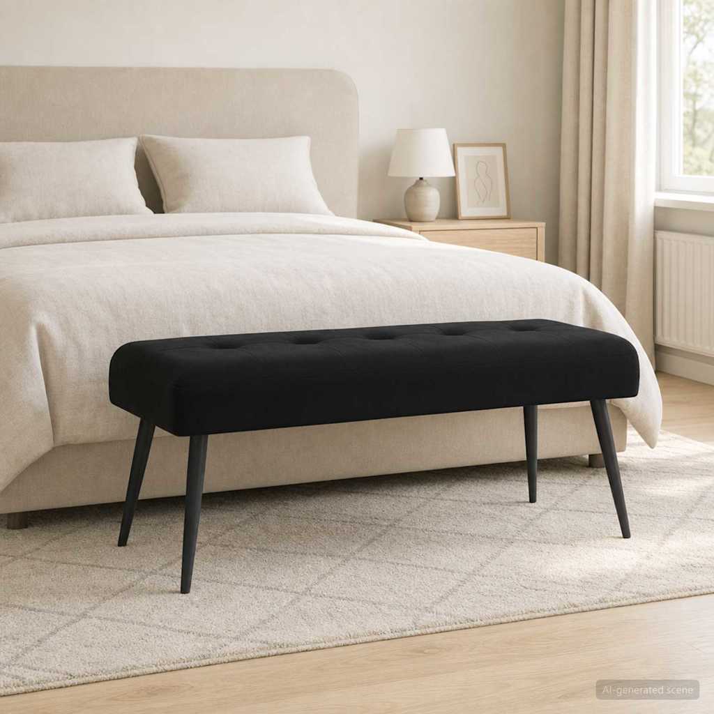 Black Velvet Button Tufted Bench 110cm | HomeAndLiving