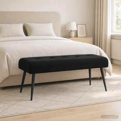 Black Velvet Button Tufted Bench 110cm | HomeAndLiving