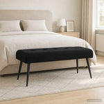 Black Velvet Button Tufted Bench 110cm | HomeAndLiving