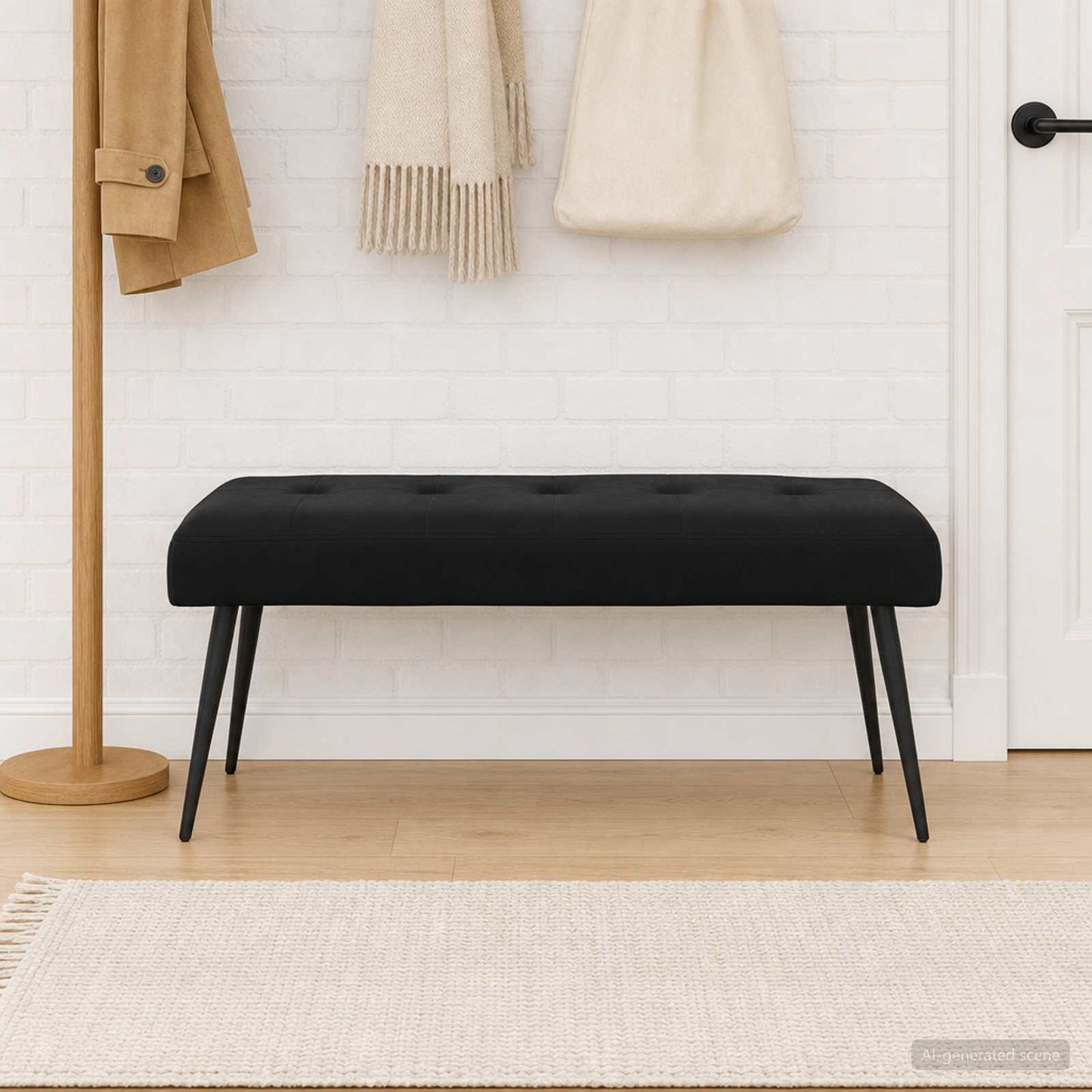 Black Velvet Button Tufted Bench 110cm | HomeAndLiving - 3