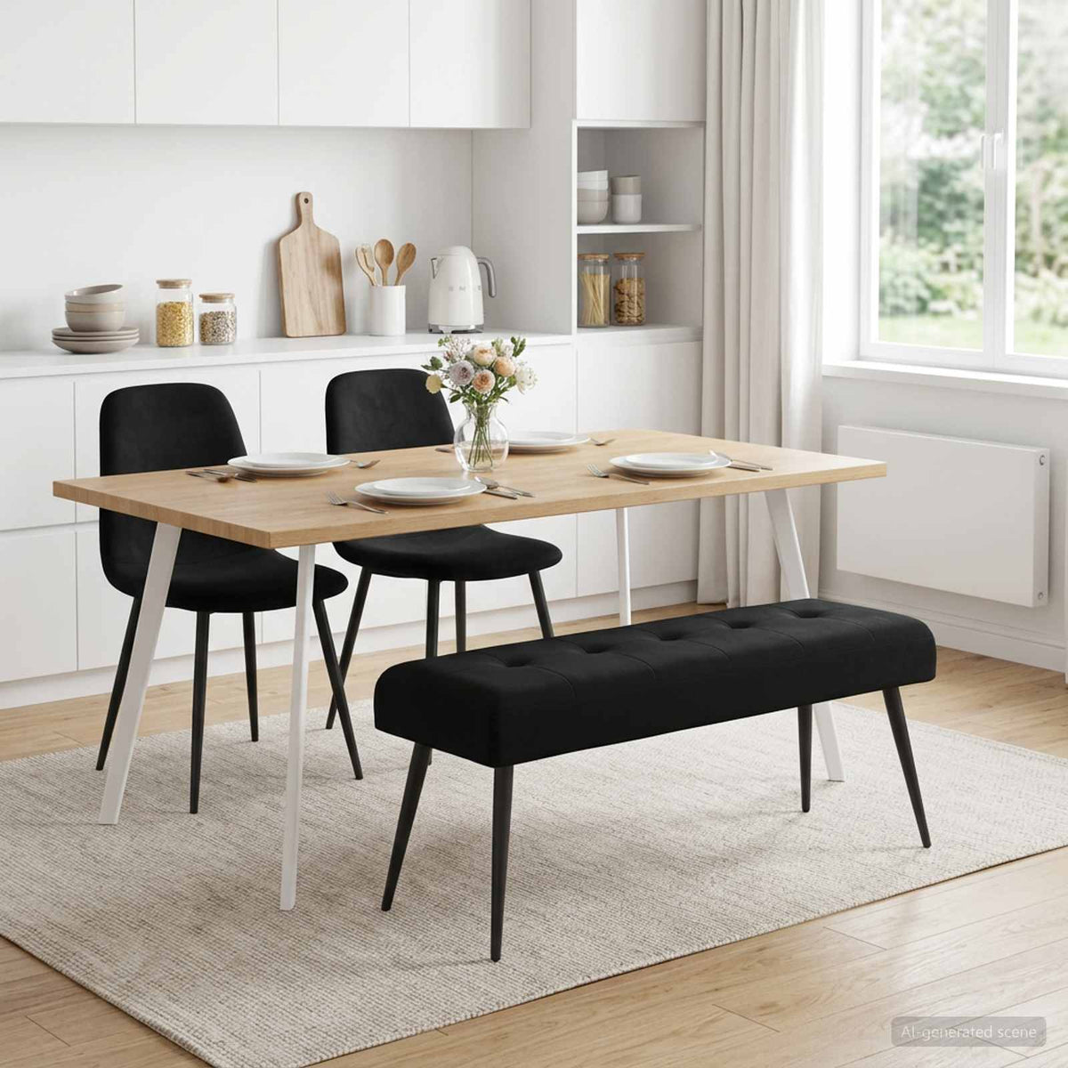 Black Velvet Button Tufted Bench 110cm | HomeAndLiving - 4