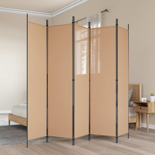  5-Panel Room Divider Beige Fabric 250x200cm | HomeAndLiving