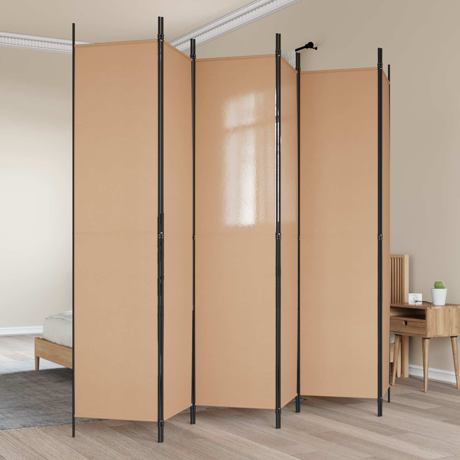 6-Panel Room Divider Beige Fabric 300x220cm | HomeAndLiving