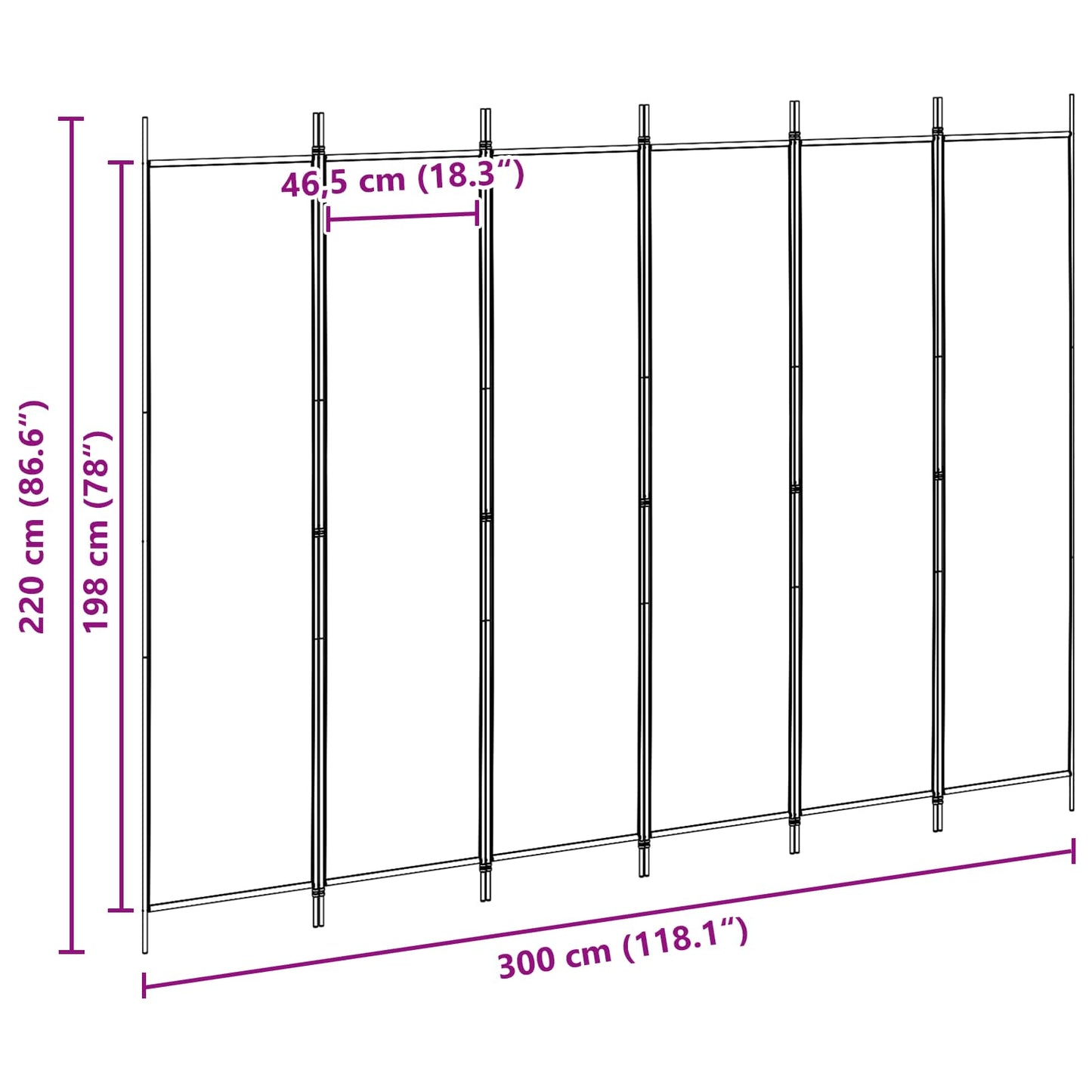 6-Panel Room Divider Beige Fabric 300x220cm | HomeAndLiving - 8