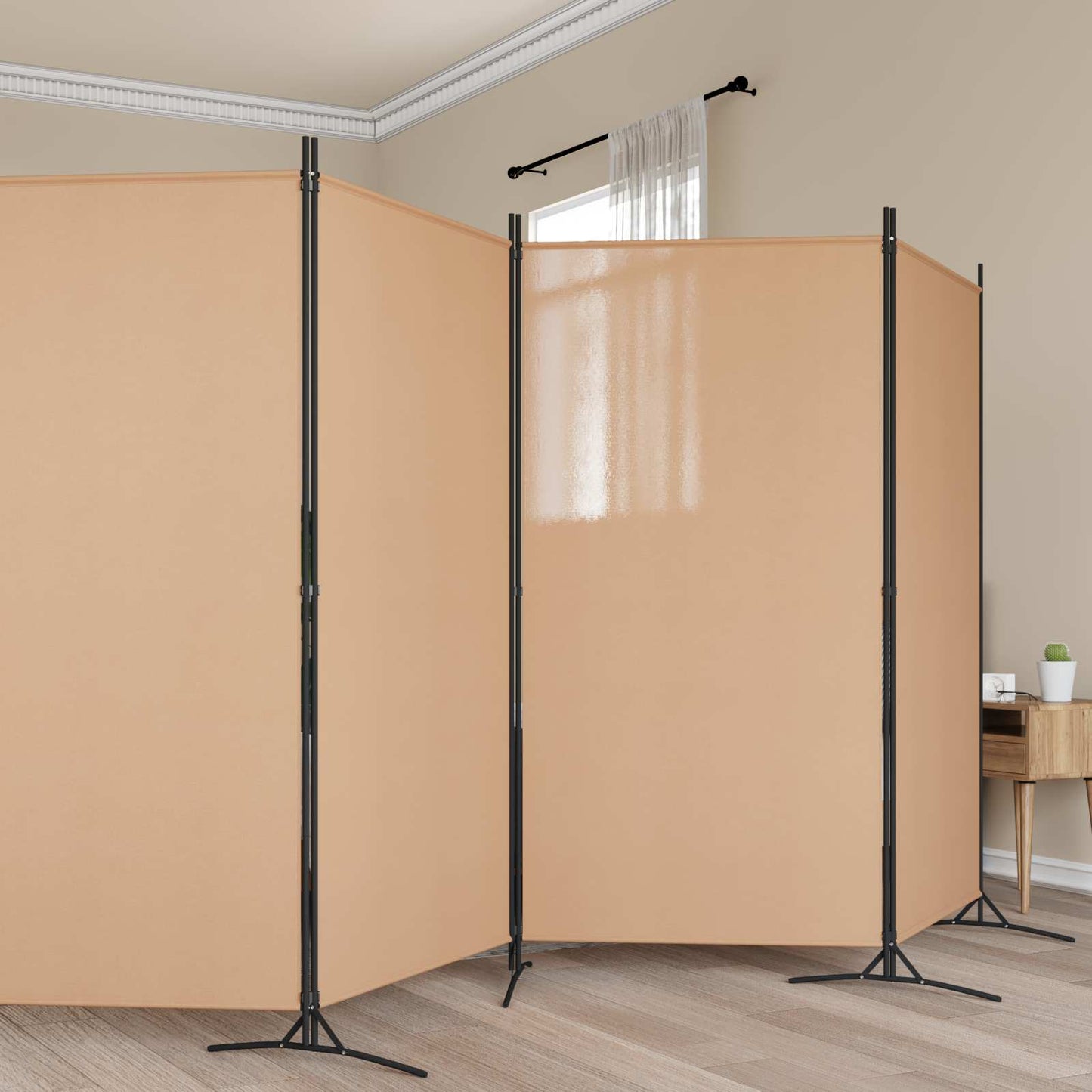 6 Panel Fabric Room Divider Beige 520cm | HomeAndLiving
