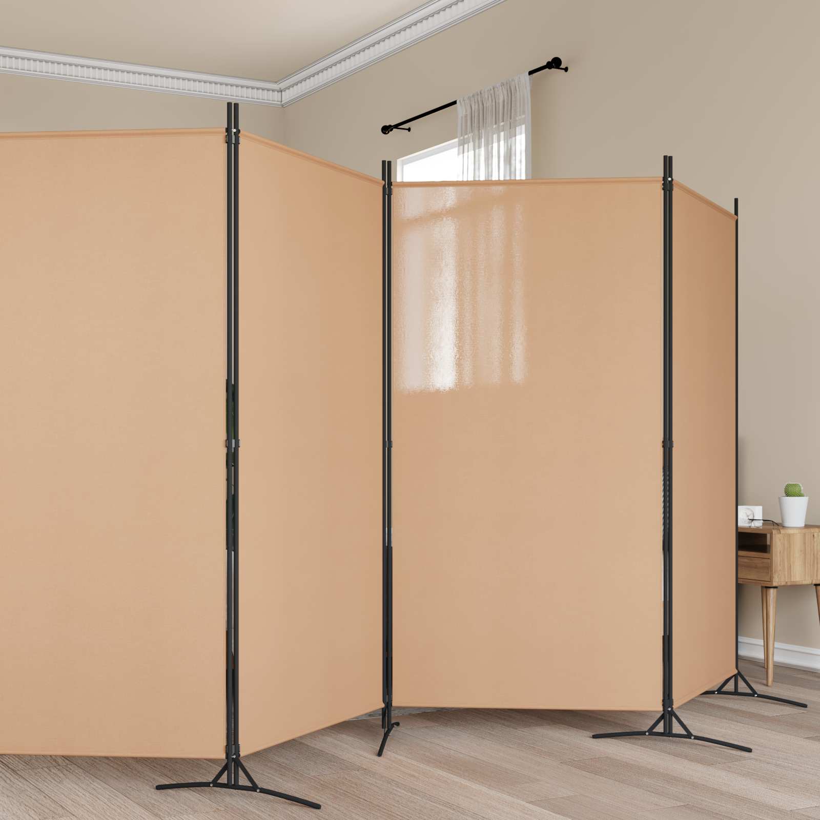 6 Panel Fabric Room Divider Beige 520cm | HomeAndLiving