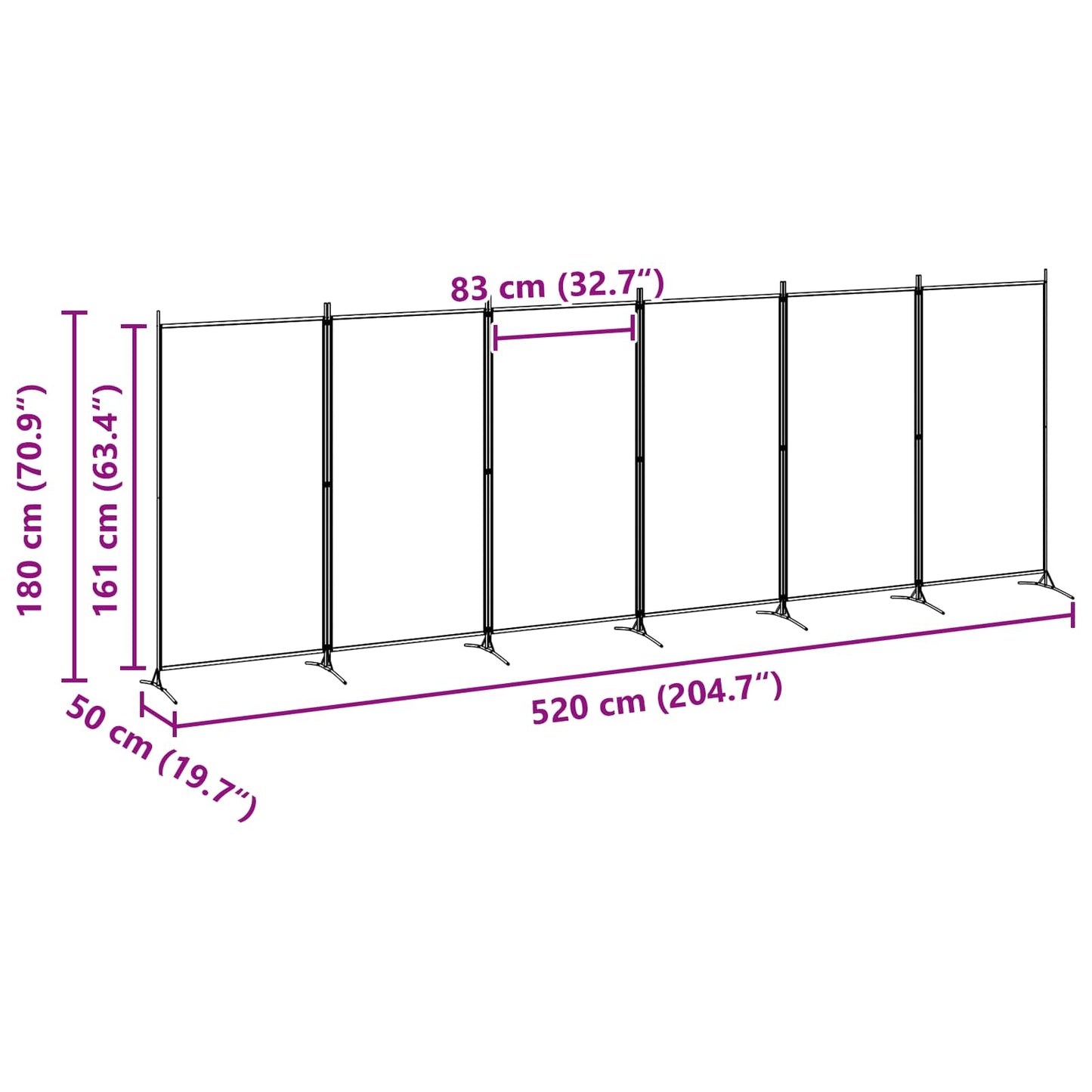 6 Panel Fabric Room Divider Beige 520cm | HomeAndLiving - 8