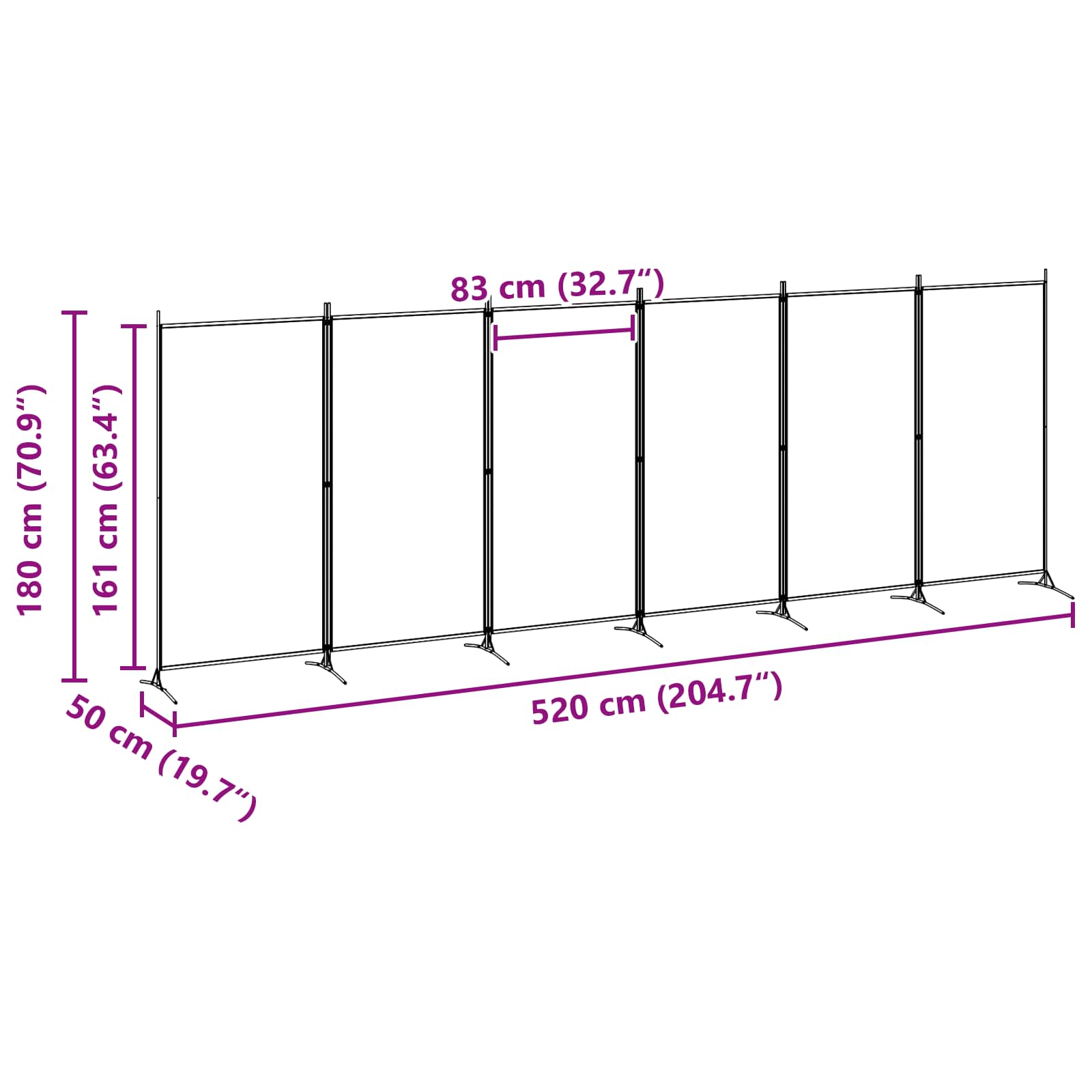 6 Panel Fabric Room Divider Beige 520cm | HomeAndLiving - 8