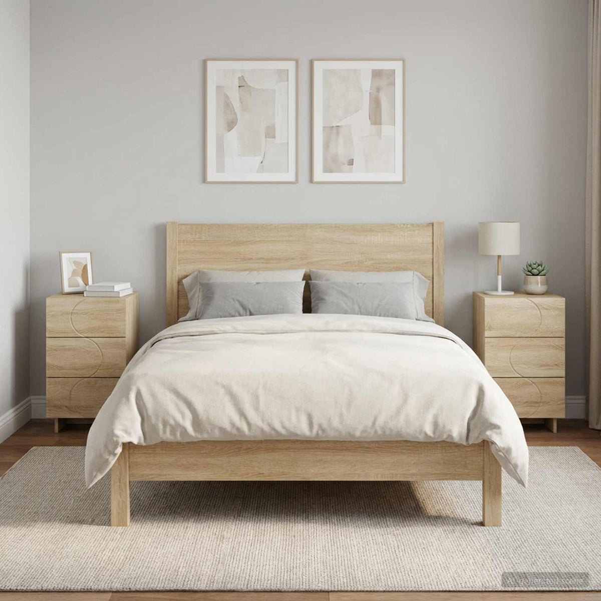 Bedside Cabinet Oak 2 Piece 33.5x34.5x60cm