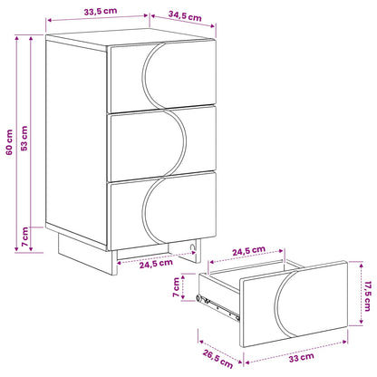 Bedside Cabinet Oak 2 Piece 33.5x34.5x60cm