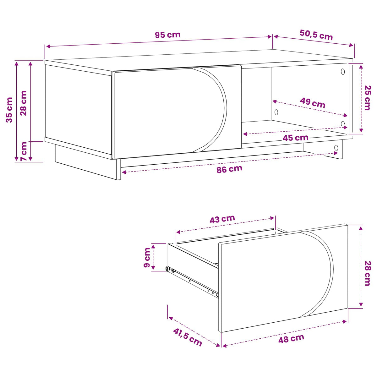 Coffee Table Oak Storage 95x50.5x35cm