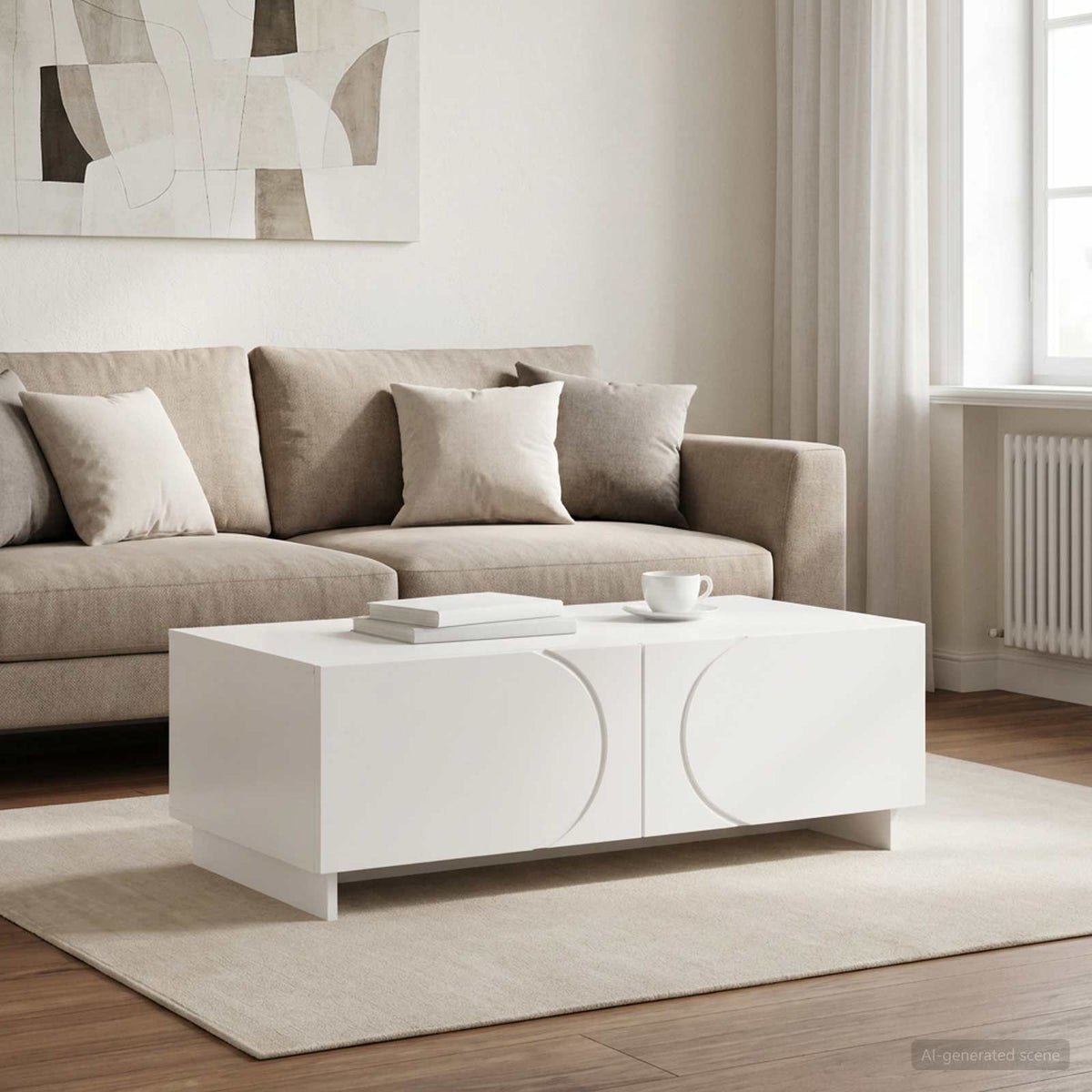 White Coffee Table Engineered Wood 102x50.5x35cm
