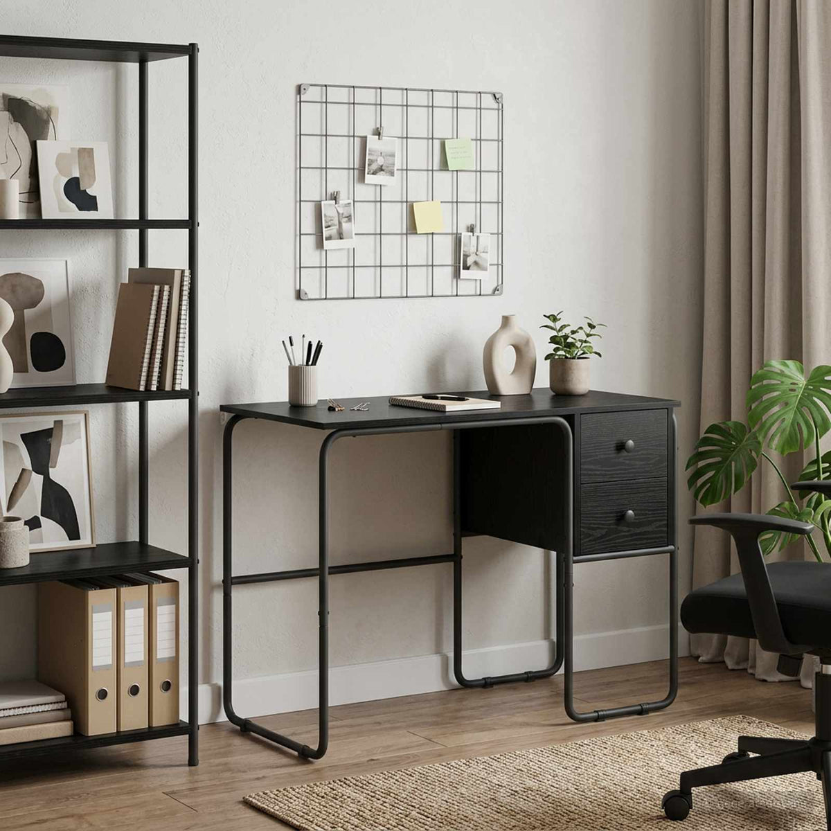 Office Desk Black Storage 100x50x75cm